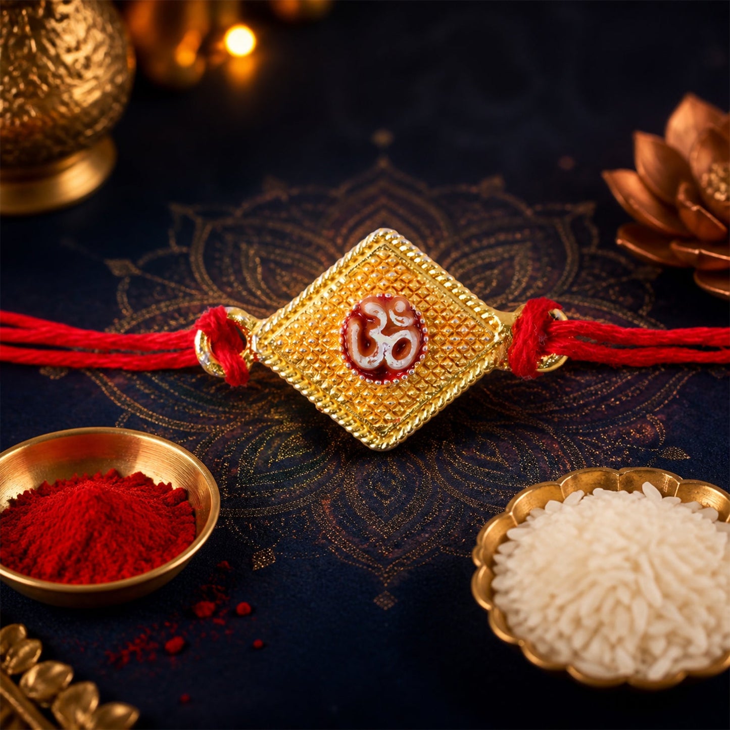 Om Symbol Square Designer Premium Traditional Rakhi for Brother