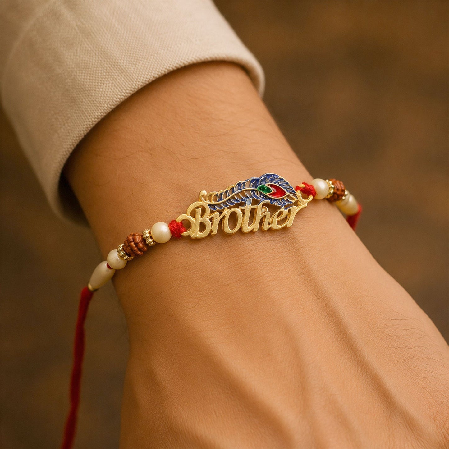 Brother Text Beaded Designer Premium Traditional Rakhi for Brother