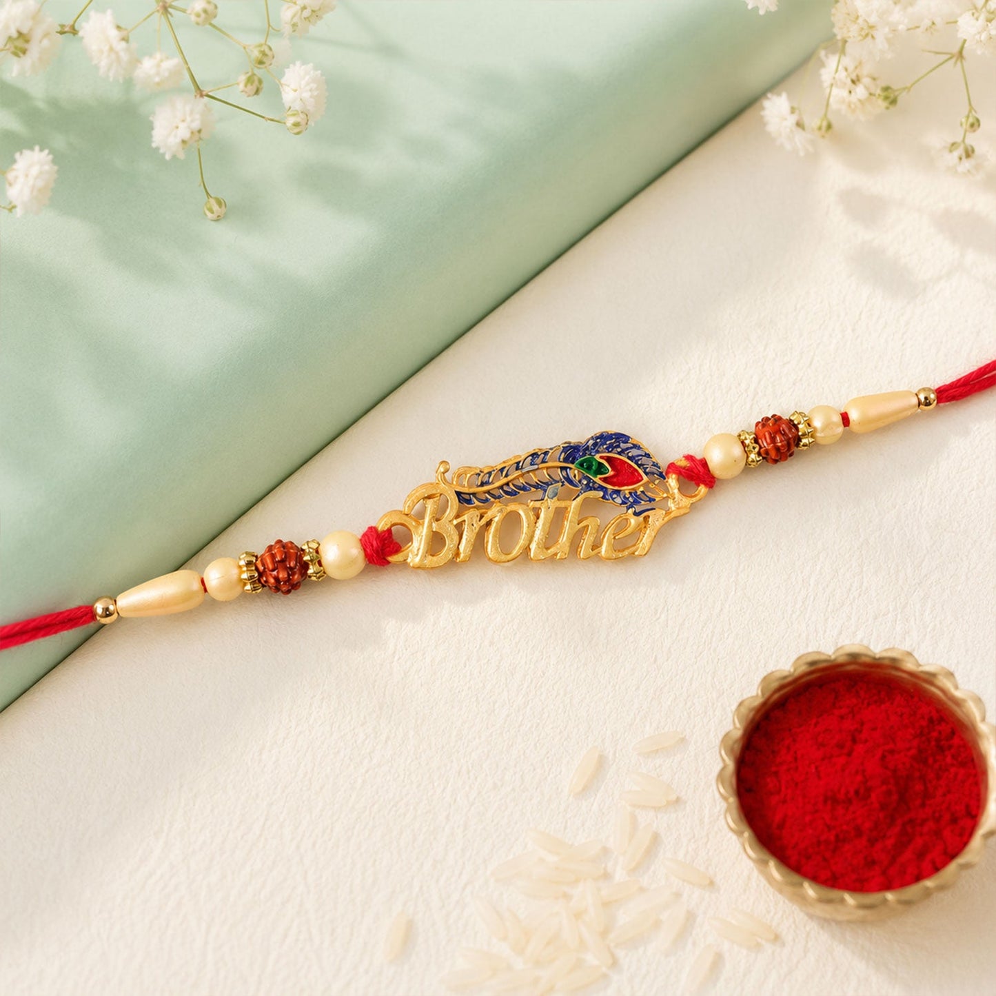 Brother Text Beaded Designer Premium Traditional Rakhi for Brother