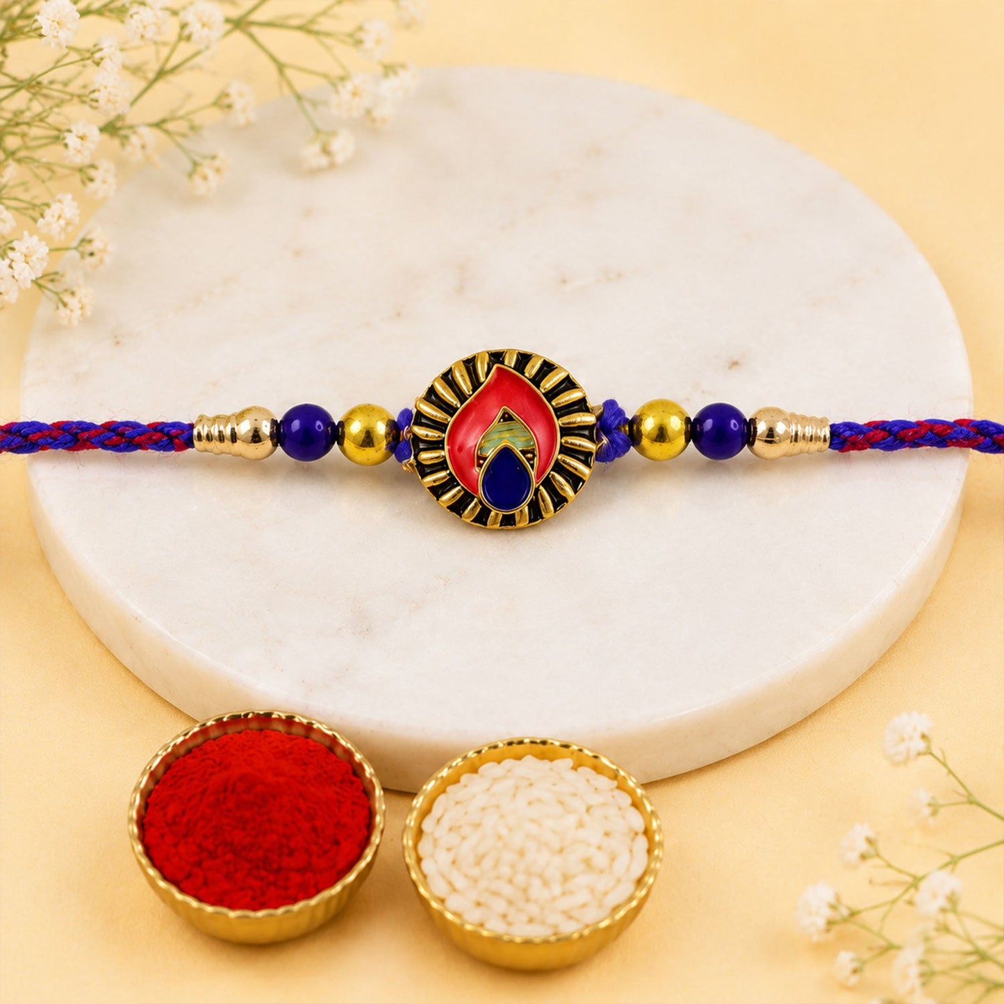 Leaf Motif Stone Studded Designer Rakhi for Brother