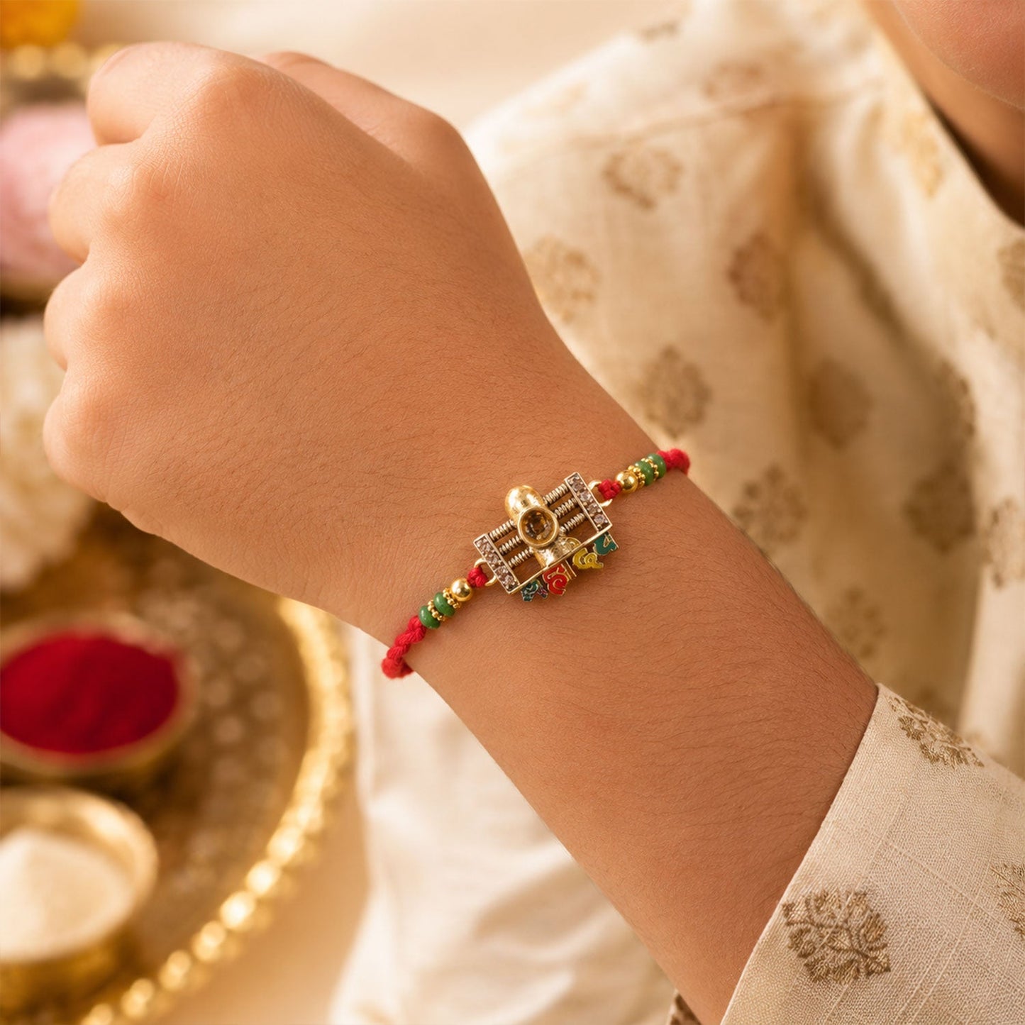 Divine Mahadev Shivling Rakhi with Stones & Beads Rakhi for Brother