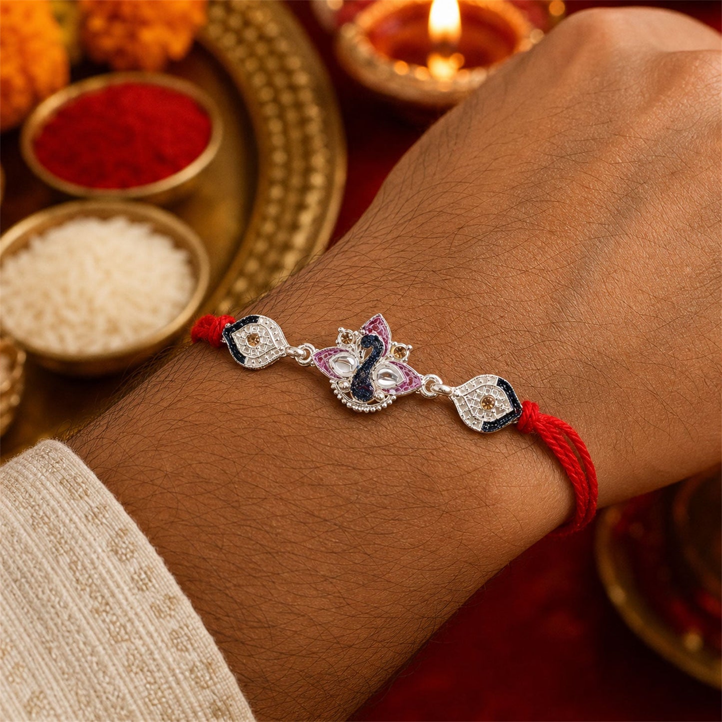 Peacock Stone Studded Designer Premium Traditional Rakhi for Brother