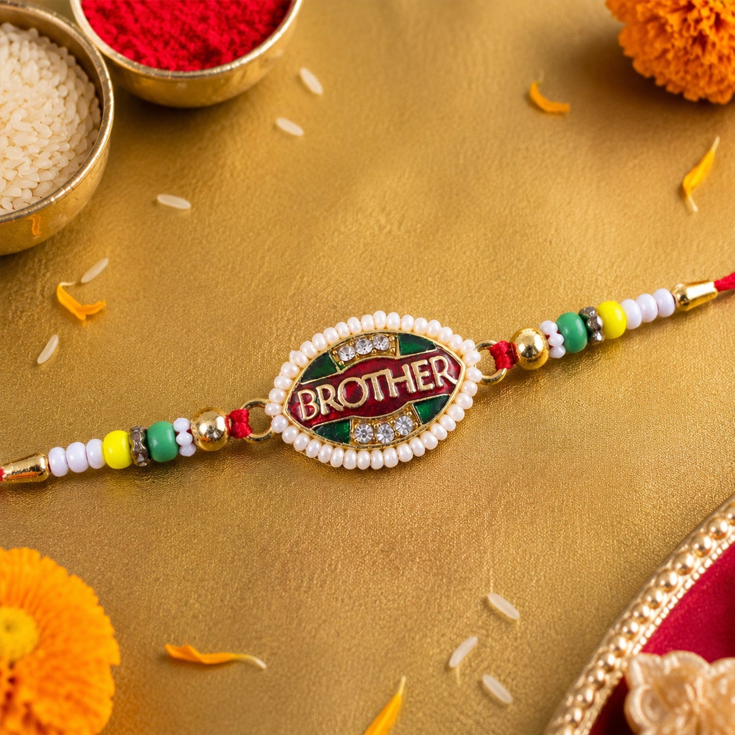 Brother Text Oval Stone Studded Premium Designer Rakhi for Brother