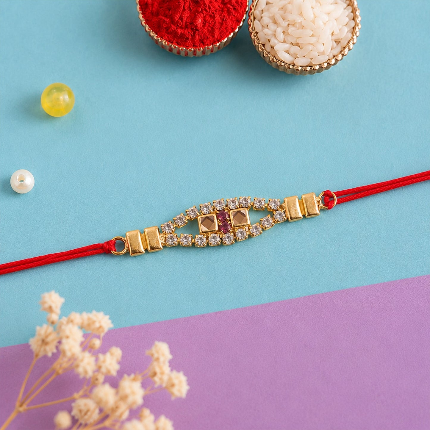 Designer Diamond Studded Rakhi with Kundan Stones Rakhi for Brother