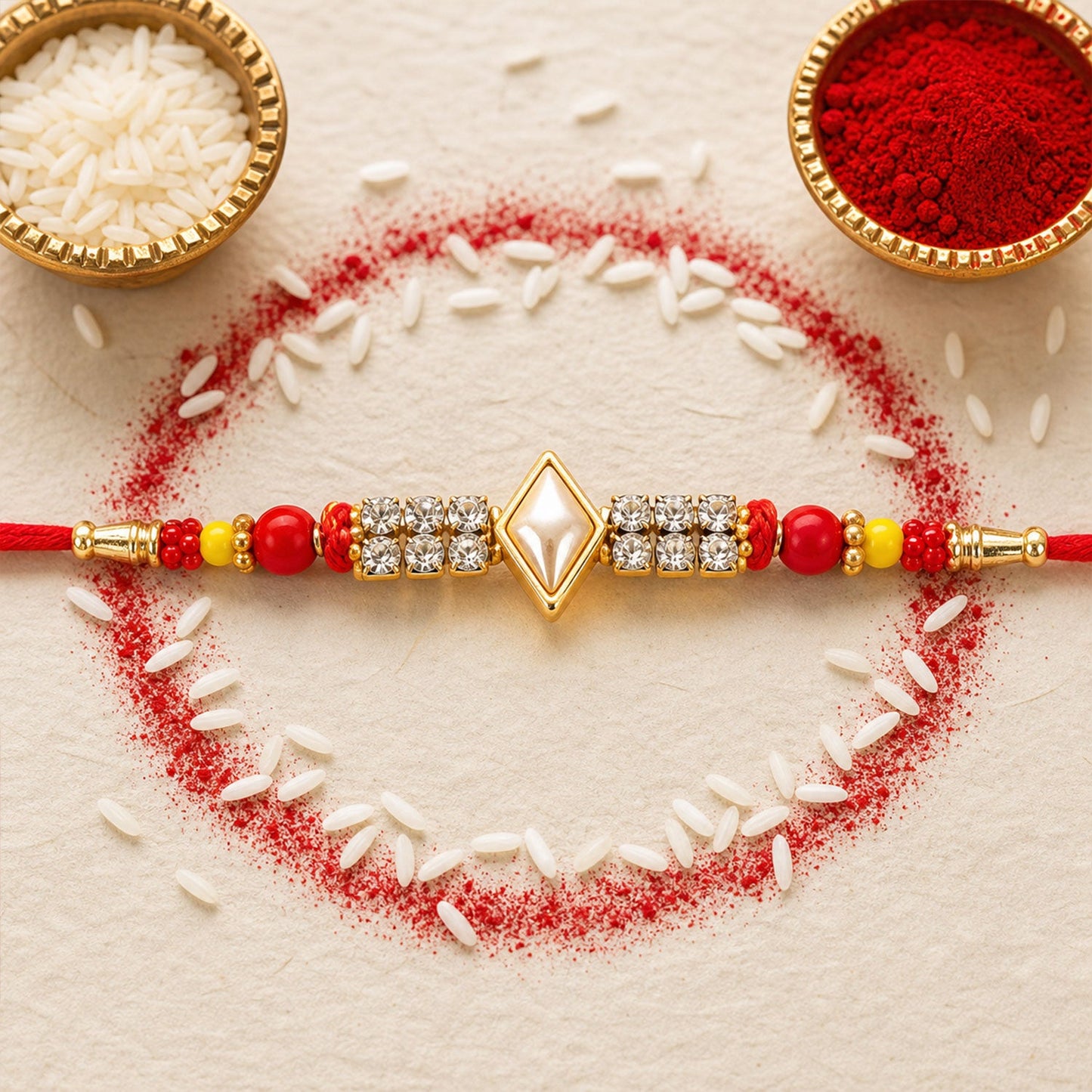Diamond Center Stone Studded Premium Designer Rakhi for Brother