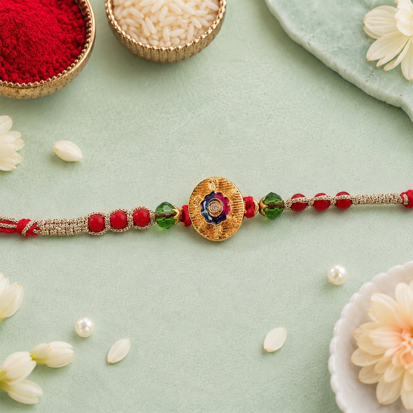 Auspicious Golden Turtle Rakhi with Meenakari & Beads Rakhi for Brother