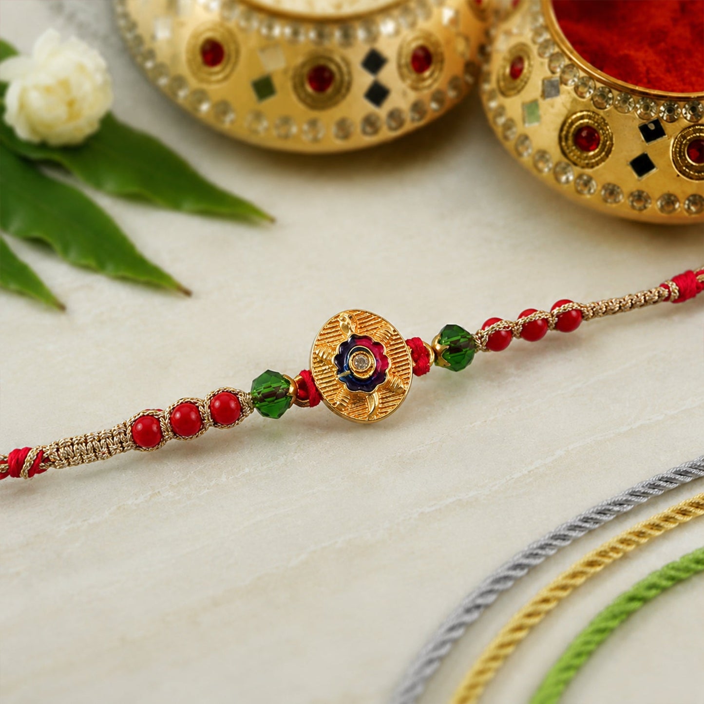 Auspicious Golden Turtle Rakhi with Meenakari & Beads Rakhi for Brother