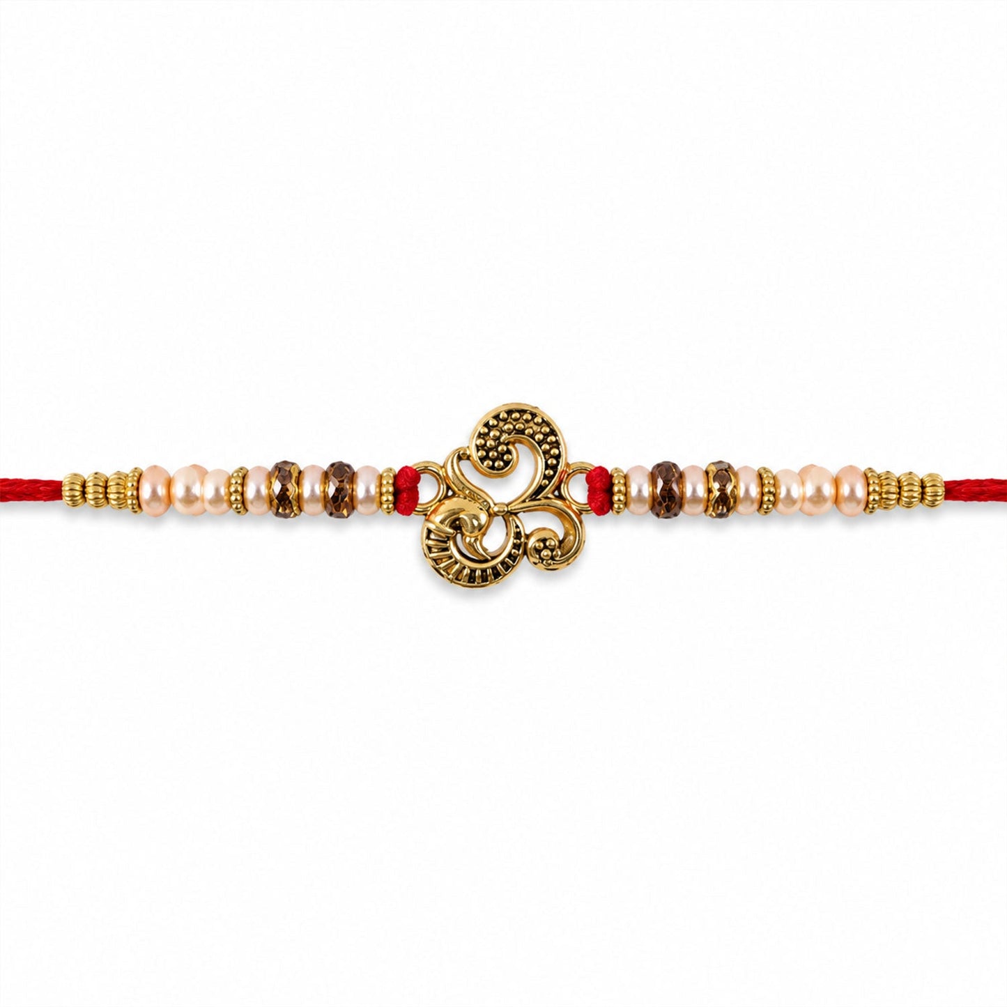 Traditional Om Antique Rakhi with Pearl Beads – Rakhi for Brother