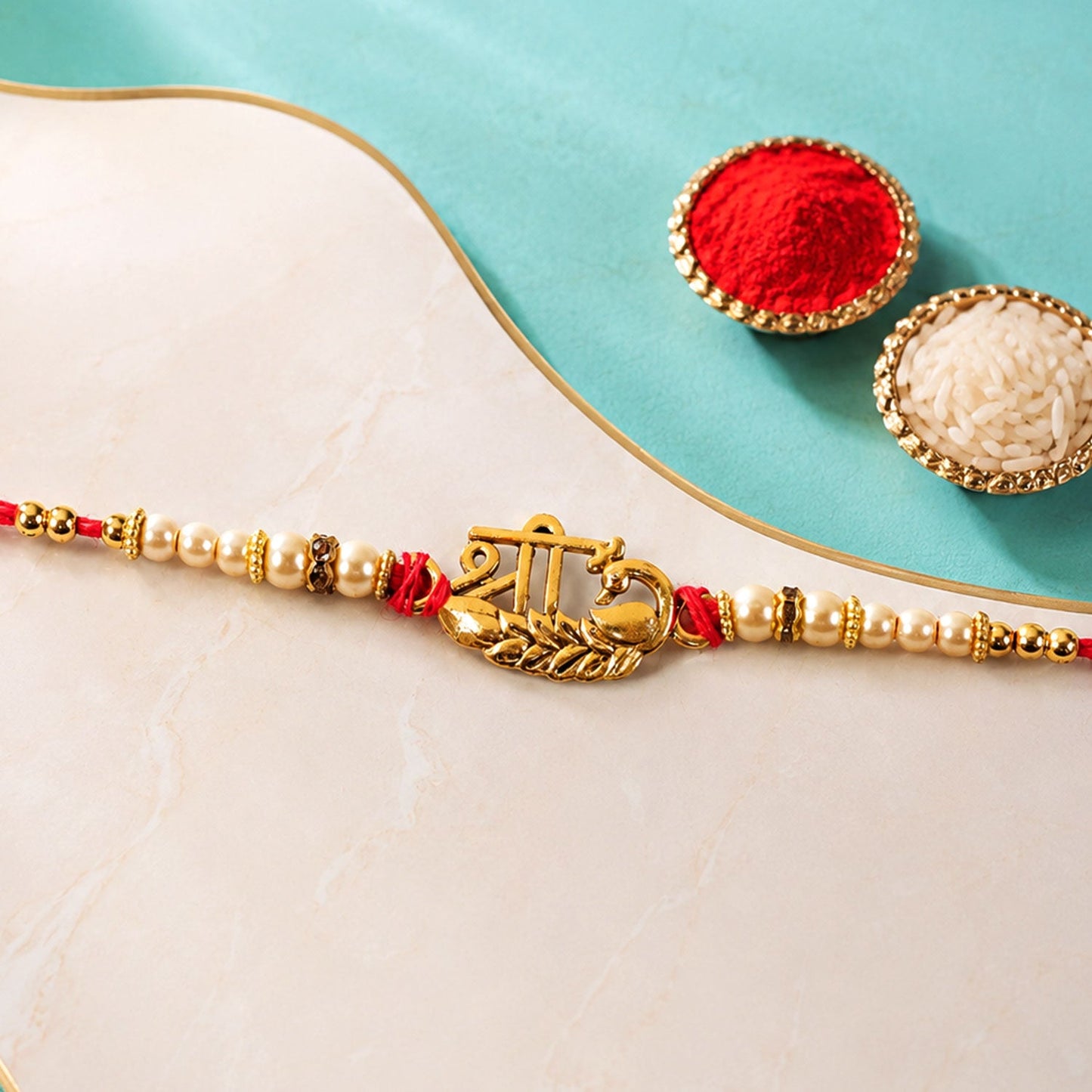 Shree Text Leaf Motif Premium Traditional Designer Rakhi for Brother