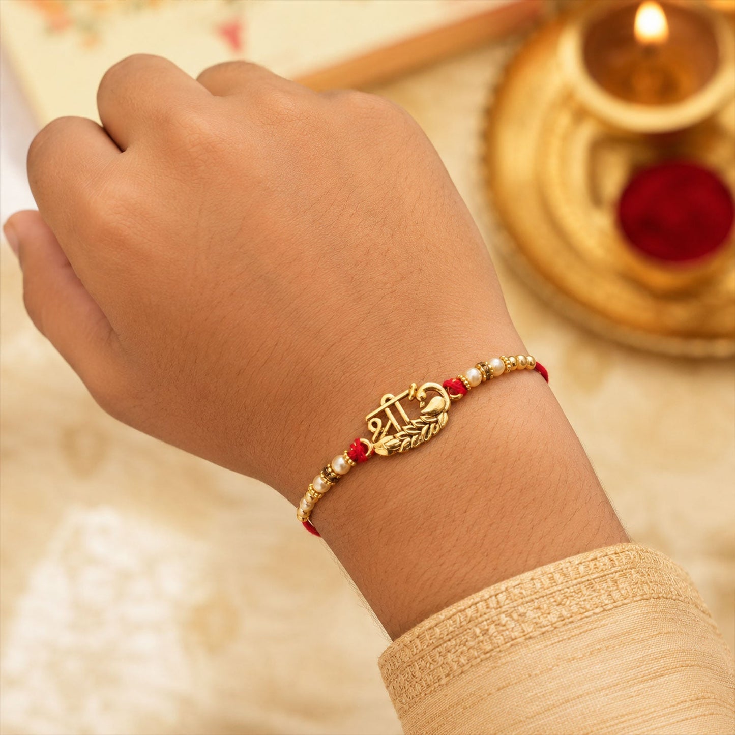 Shree Text Leaf Motif Premium Traditional Designer Rakhi for Brother