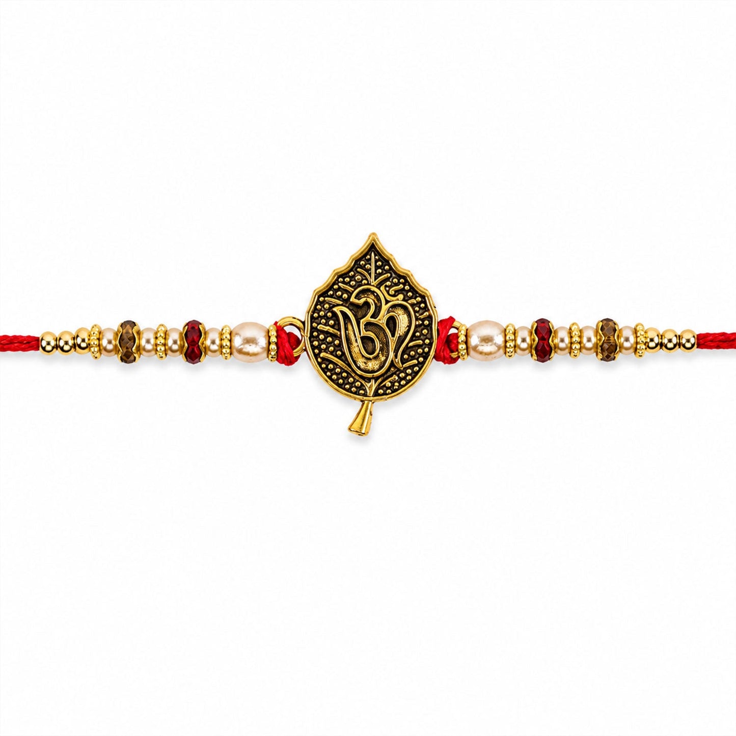 Leaf Shape Om Motif Premium Beaded Designer Rakhi for Brother