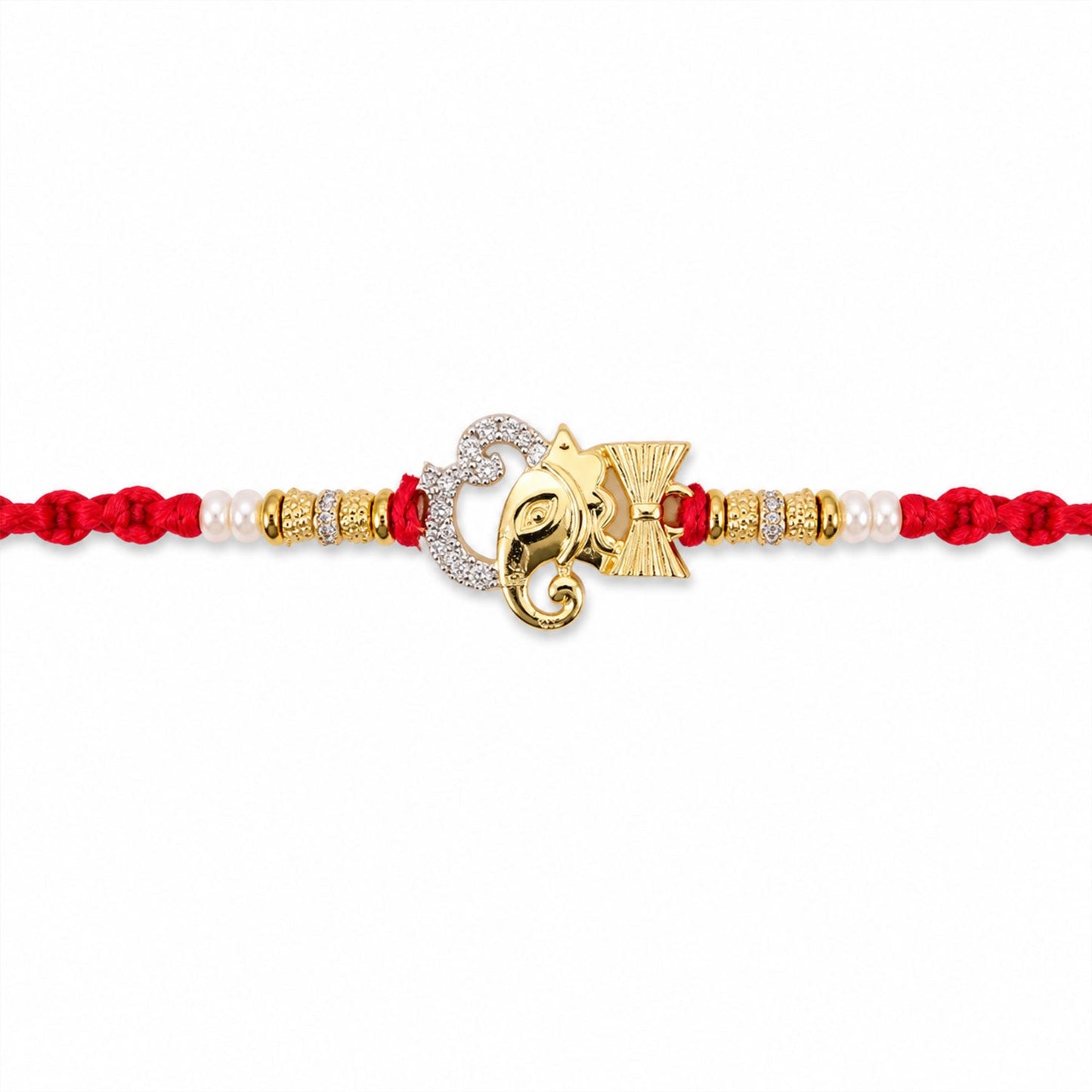 Religious Ganpati Diamond Rakhi with Pearl Beads Rakhi for Brother