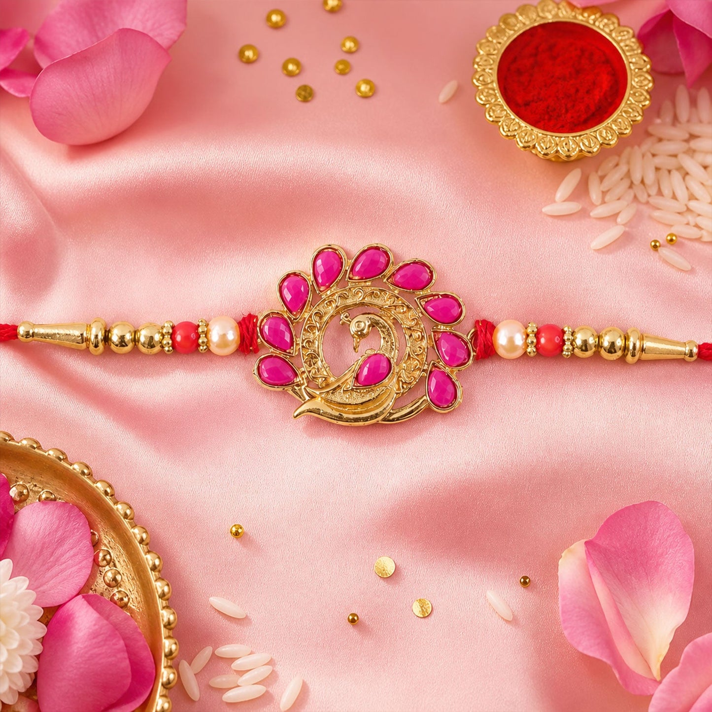 Peacock Motif Stone Studded Premium Designer Rakhi for Brother