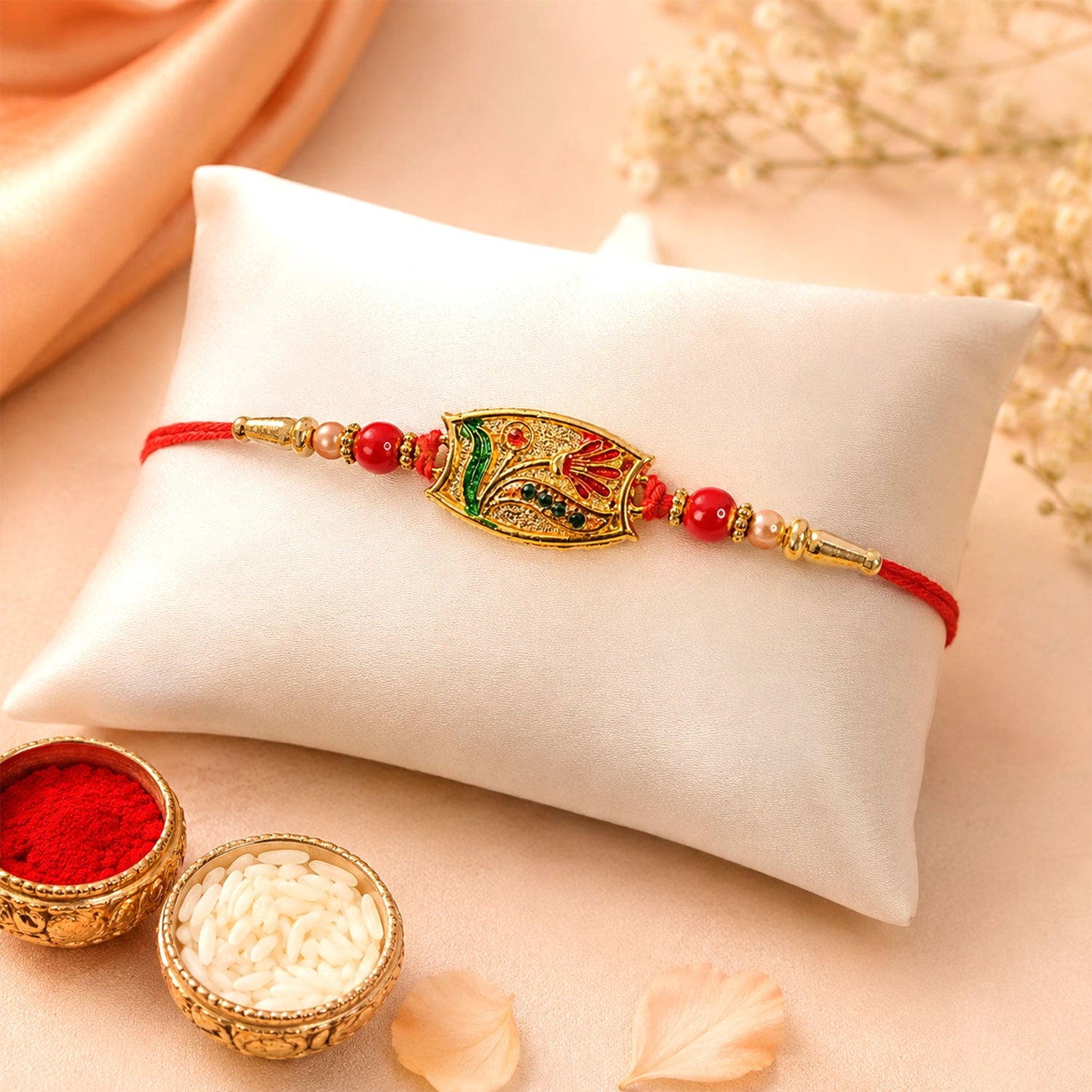 Traditional Meenakari Enamel Rakhi with Beadwork Rakhi for Brother