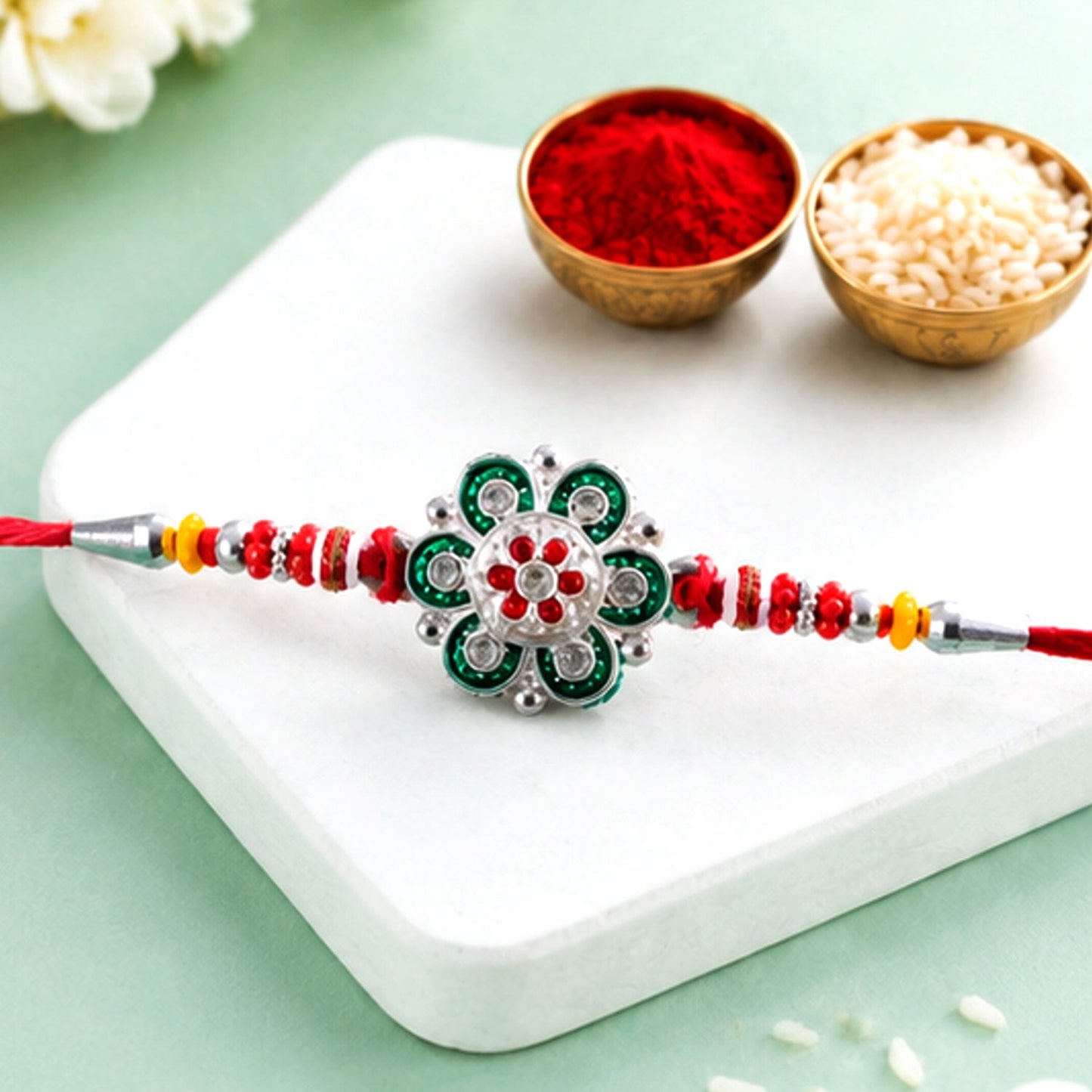 Floral Stone Studded Premium Designer Rakhi for Brother