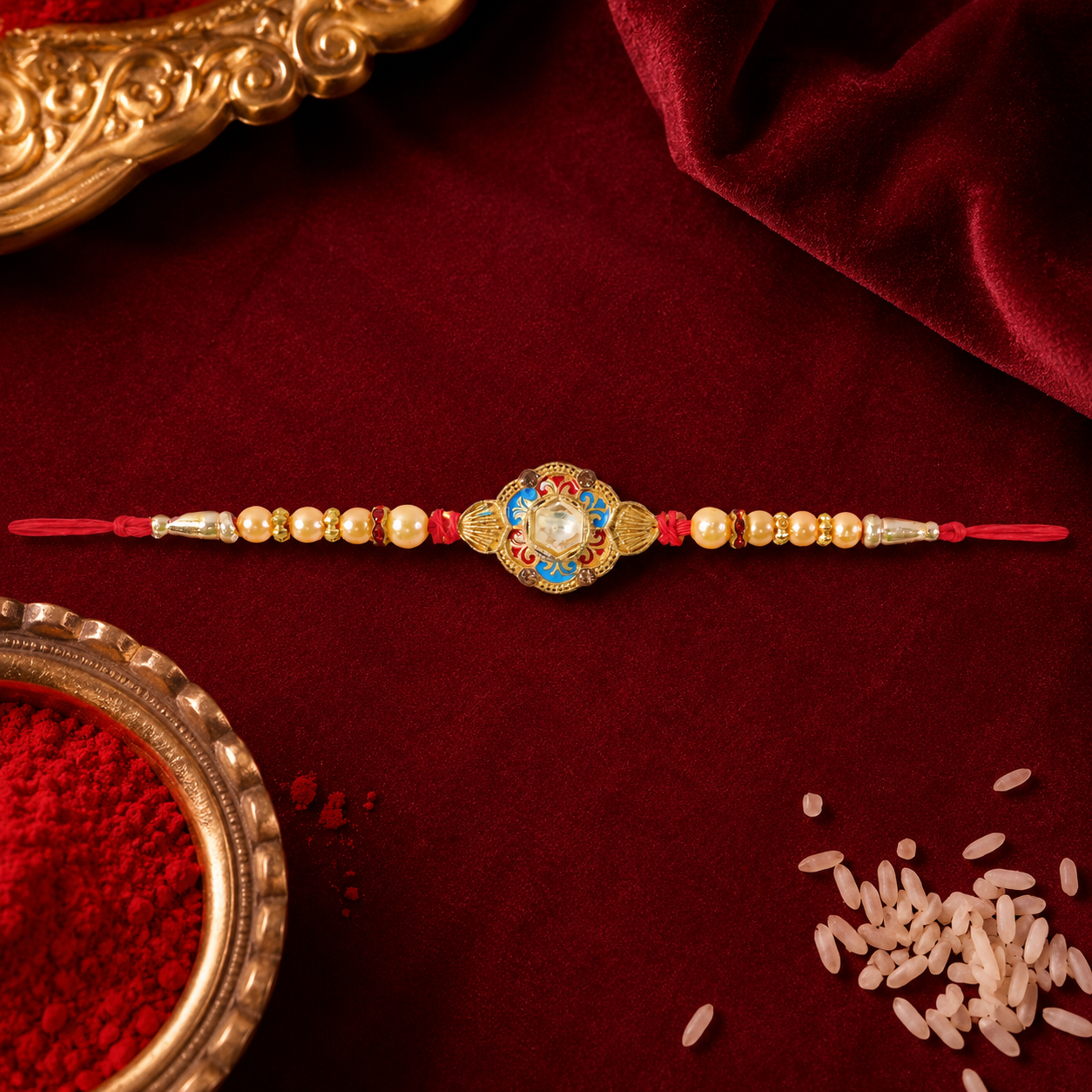 Premium Round Floral Stone Studded Designer Rakhi for Brother