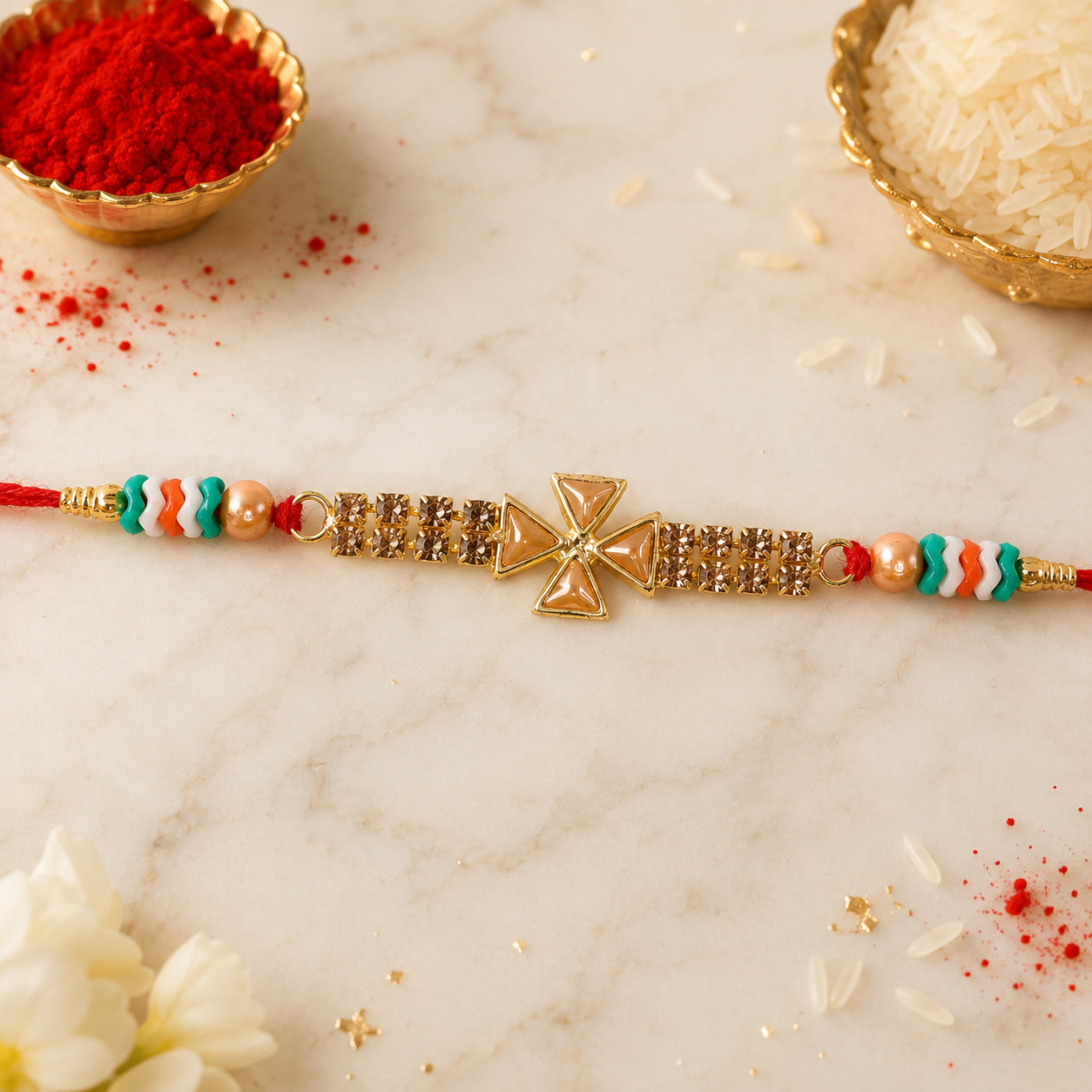 Stylish Motif Stone Studded Premium Traditional Rakhi for Brother