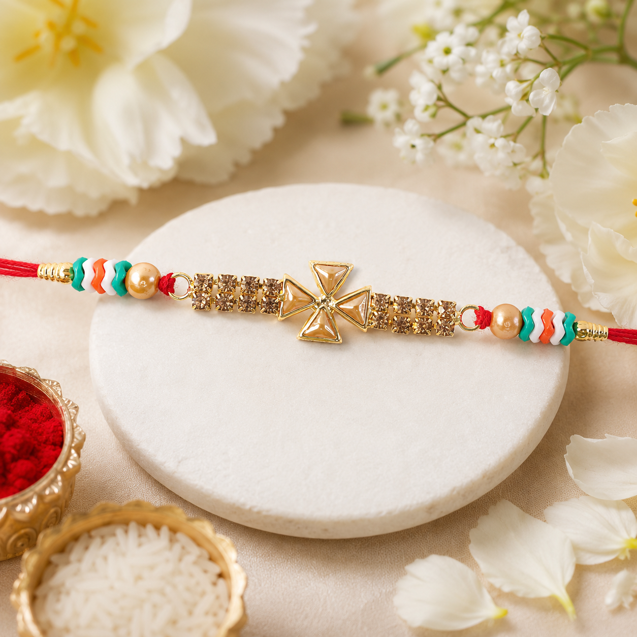 Stylish Motif Stone Studded Premium Traditional Rakhi for Brother