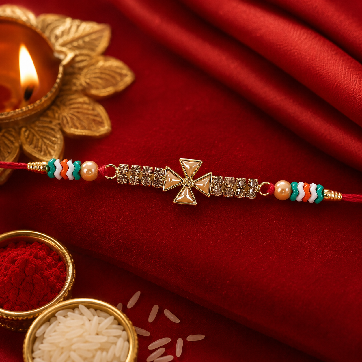 Stylish Motif Stone Studded Premium Traditional Rakhi for Brother