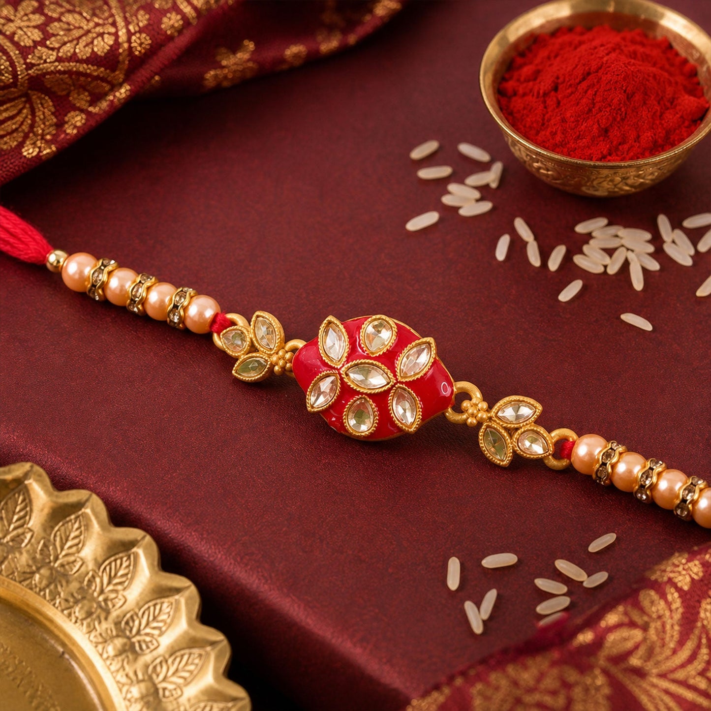 Floral Cluster Beaded Designer Premium Traditional Rakhi for Brother