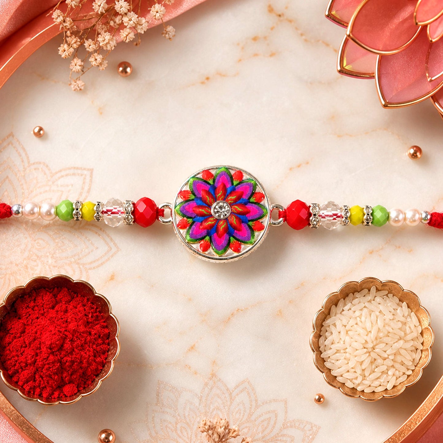Floral Mandala Beaded Designer Premium Traditional Rakhi for Brother