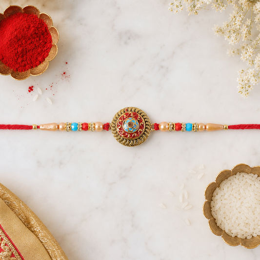 Premium Round Medallion Stone Studded Designer Rakhi for Brother