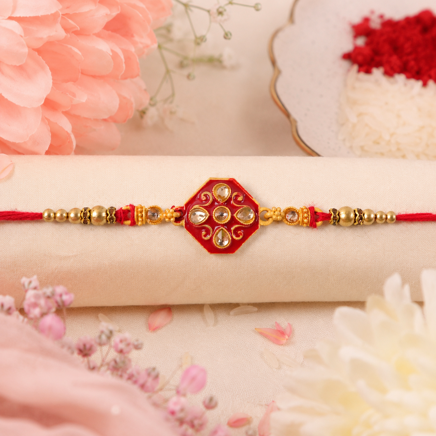 Premium Floral Stone Studded Premium Designer Rakhi for Brother
