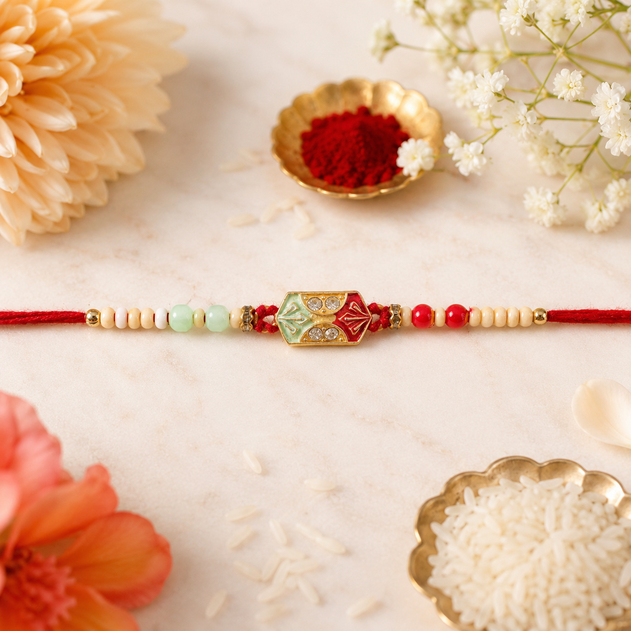 Minimal Beaded Thread Premium Designer Traditional Rakhi for Brother