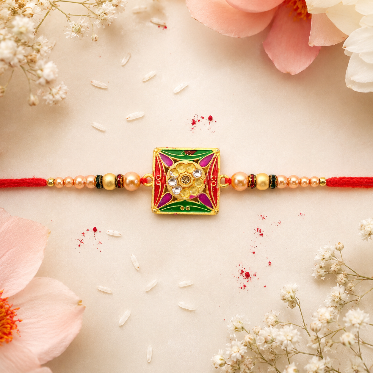 Premium Style Floral Stone Traditional Rakhi for Brother