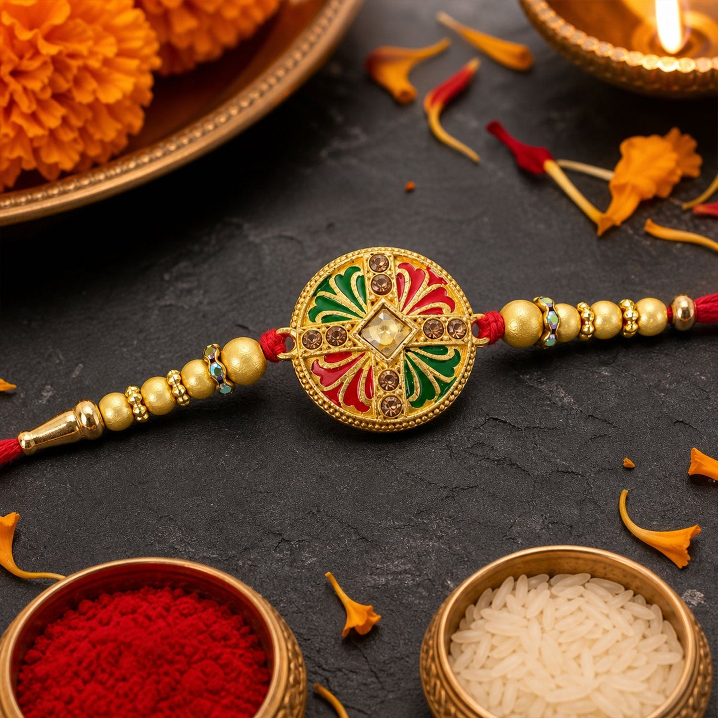 Round Floral Medallion Designer Premium Traditional Rakhi for Brother