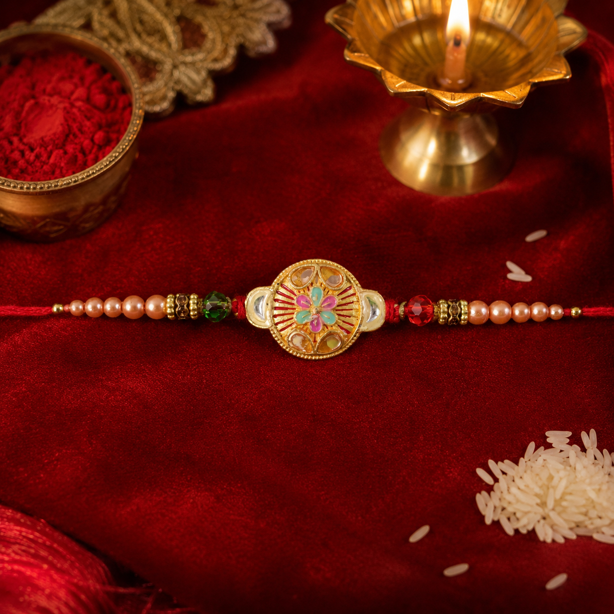 Round Mandala Beaded Designer Premium Traditional Rakhi for Brother