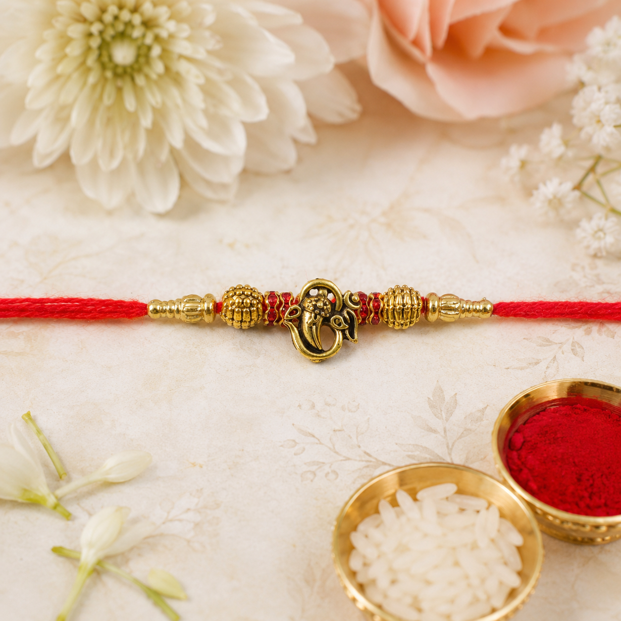 Traditional Ganesha Charm Beaded Premium Designer Rakhi for Brother