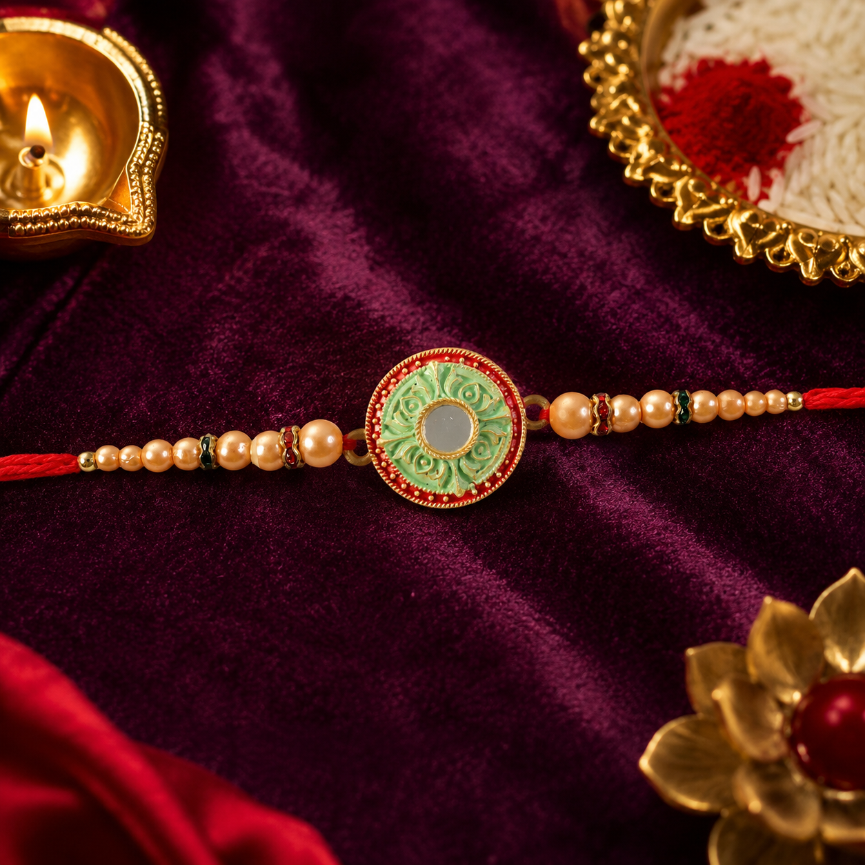 Premium Round Floral Medallion Designer Traditional Rakhi for Brother