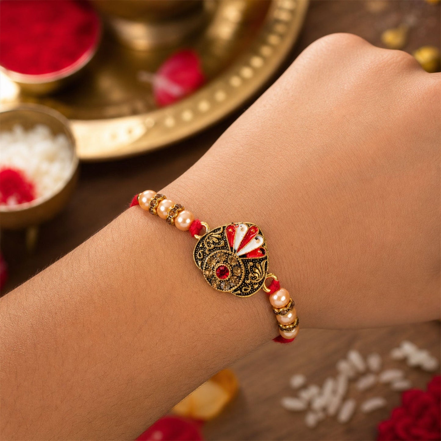 Ornate Floral Stone Studded Premium Designer Rakhi for Brother