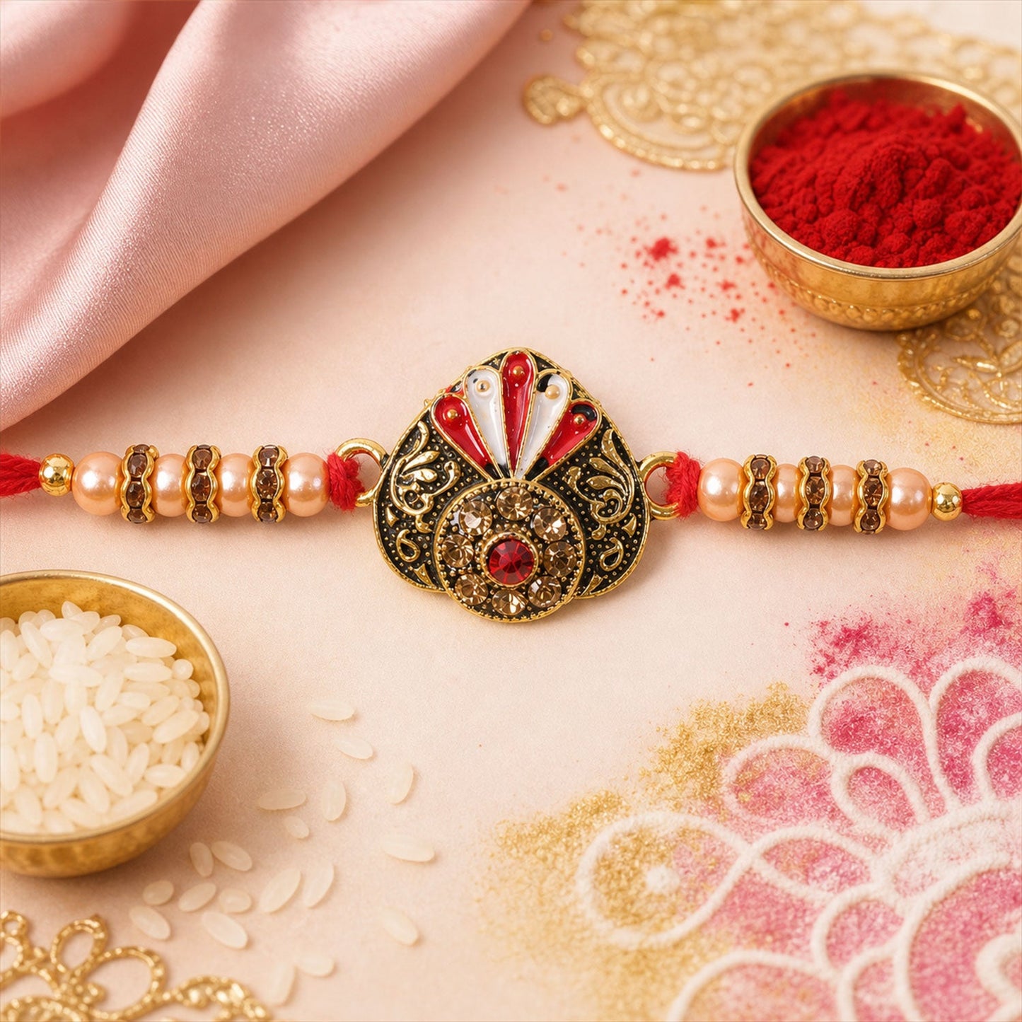 Ornate Floral Stone Studded Premium Designer Rakhi for Brother
