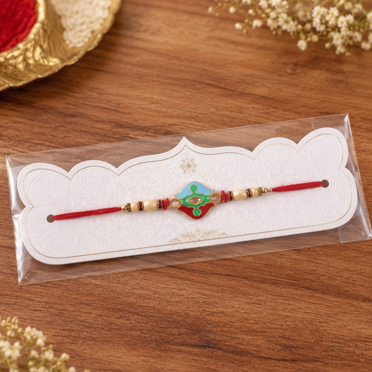 Premium Floral Swirl Beaded Designer Premium Traditional Rakhi for Brother