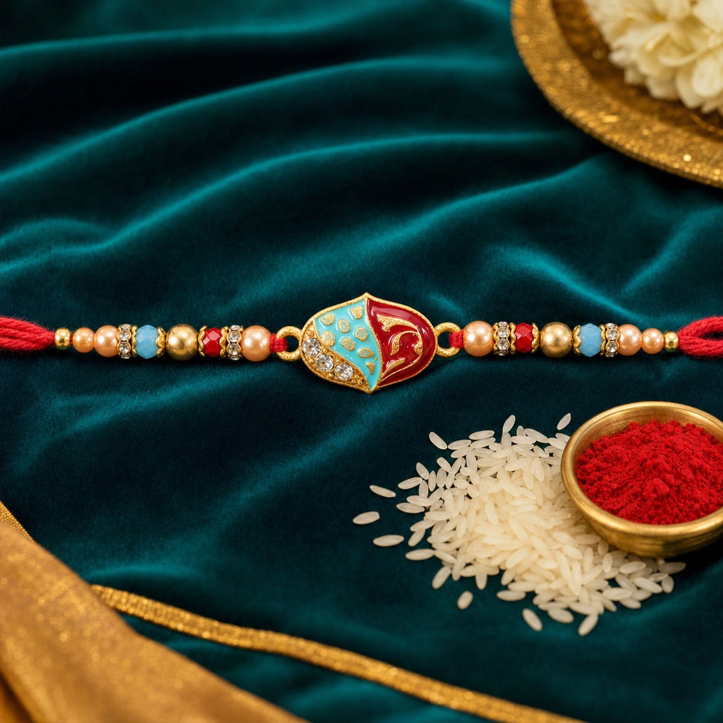 Premium Elegant Meenakari Oval Rakhi with Beadwork – Rakhi for Brother