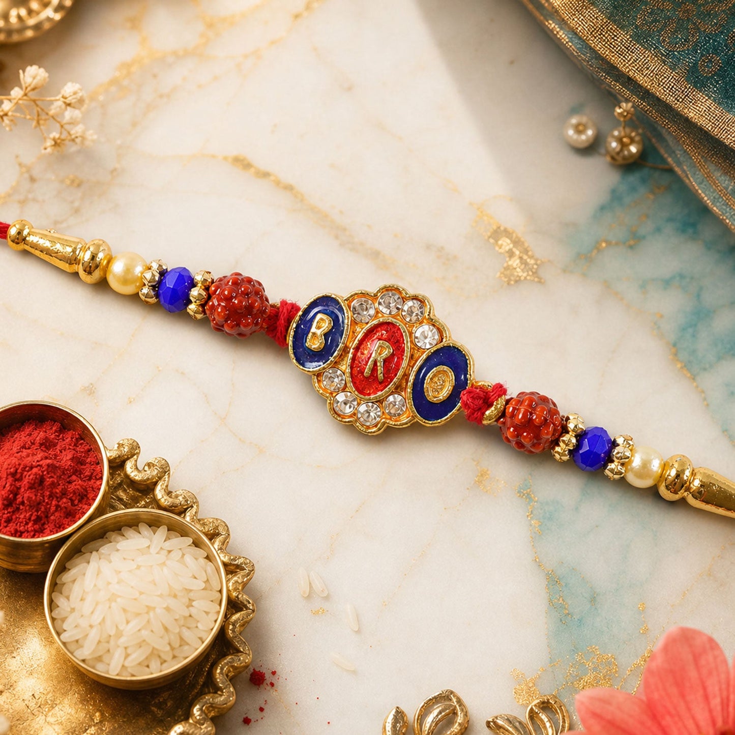 Bro Text Medallion Designer Premium Traditional Rakhi for Brother