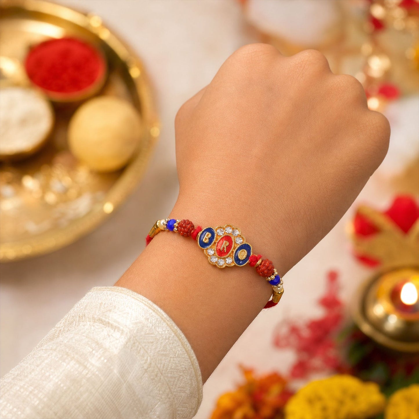 Bro Text Medallion Designer Premium Traditional Rakhi for Brother