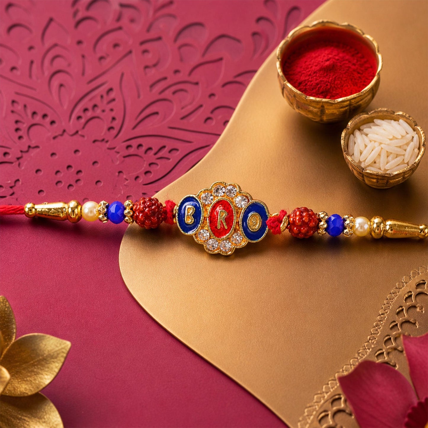 Bro Text Medallion Designer Premium Traditional Rakhi for Brother