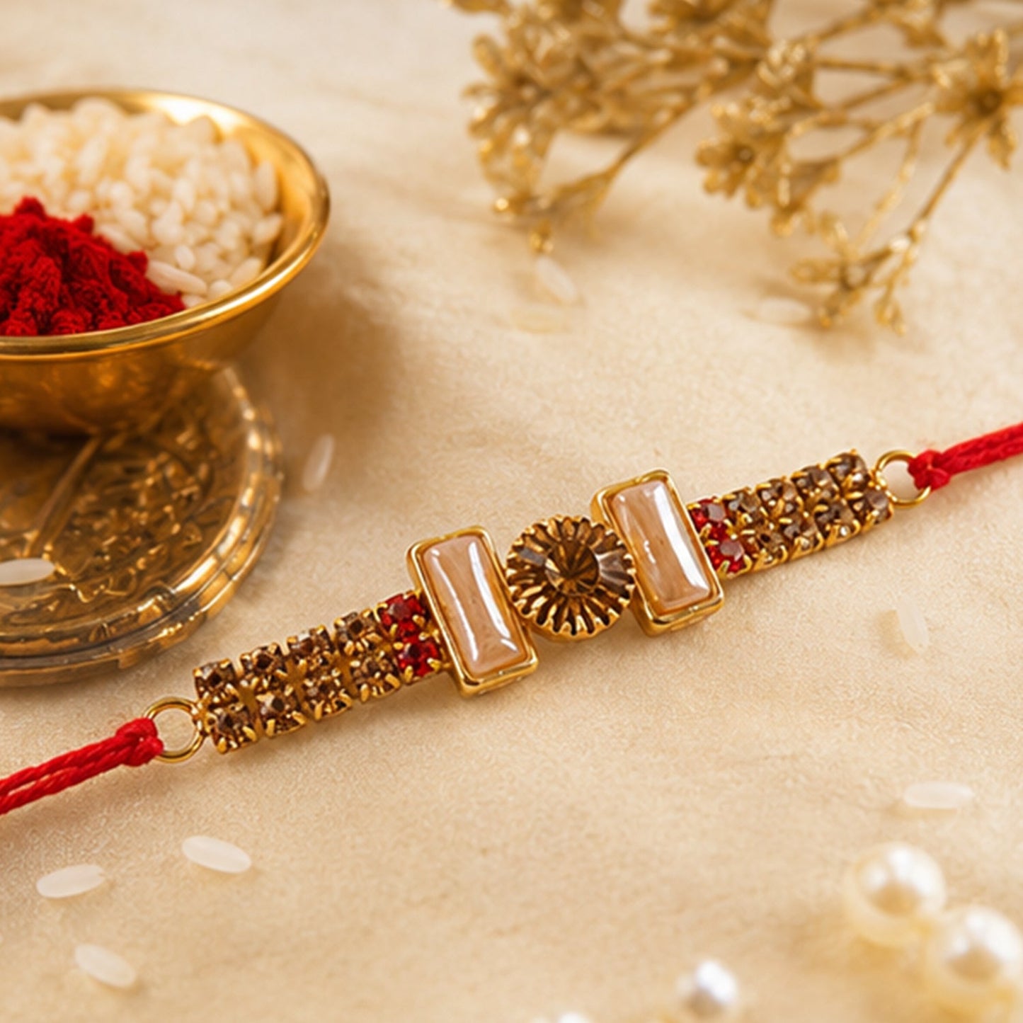 Gold Cylinder Bracelet Rakhi for Brother Bhai Raksha Bandhan Festival Special Gift