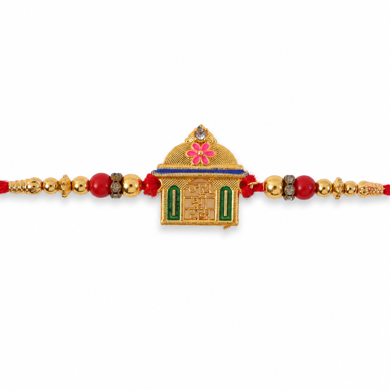 Jay Shree Ram Temple Motif Beaded Designer Premium Traditional Rakhi for Brother