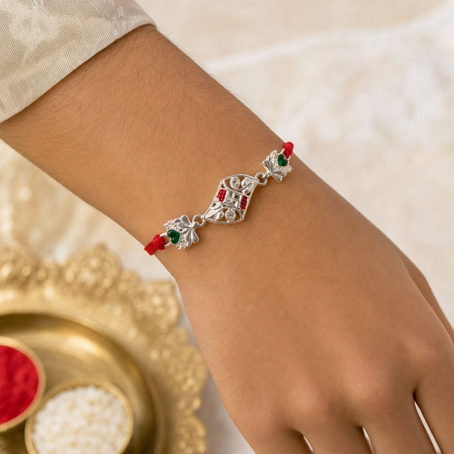 Religious Swastik Rakhi with Enamel Work Rakhi for Brother