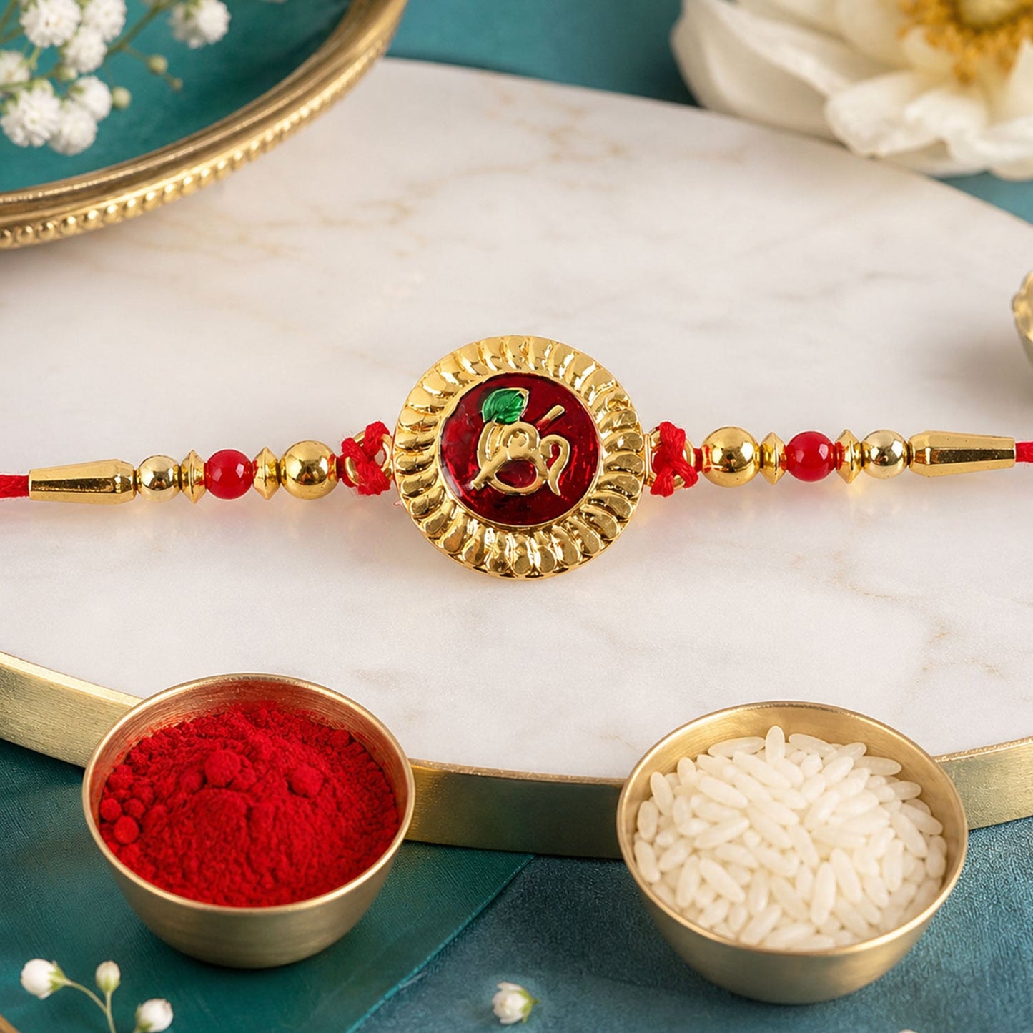 Divine Om Round Rakhi with Meenakari & Beads Rakhi for Brother