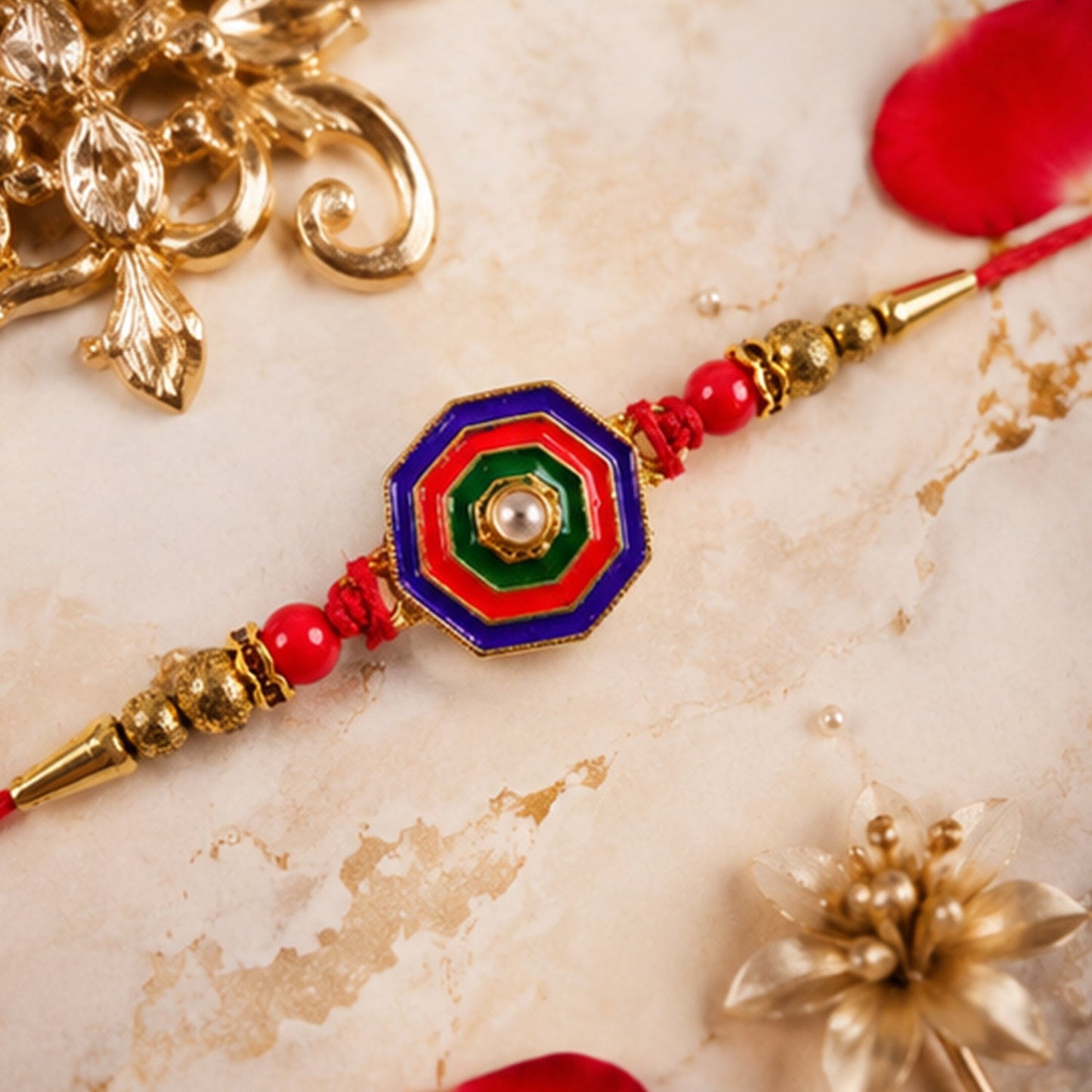 Octagon Meenakari Stone Rakhi for Brother Bhai Raksha Bandhan Festival Special Gift
