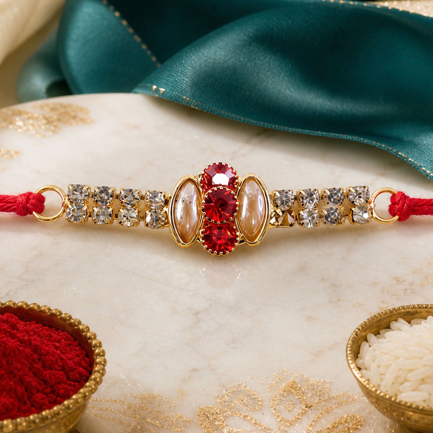 Oval Stone Studded Bar Premium Designer Traditional Rakhi for Brother