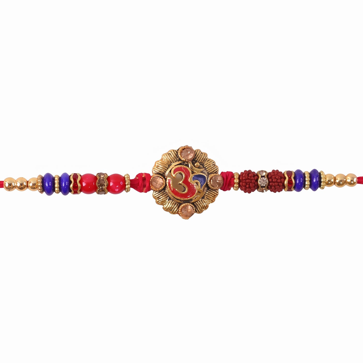 Om Red Blue Beads Charm Rakhi for Brother Bhai Raksha Bandhan Festival Special Gift