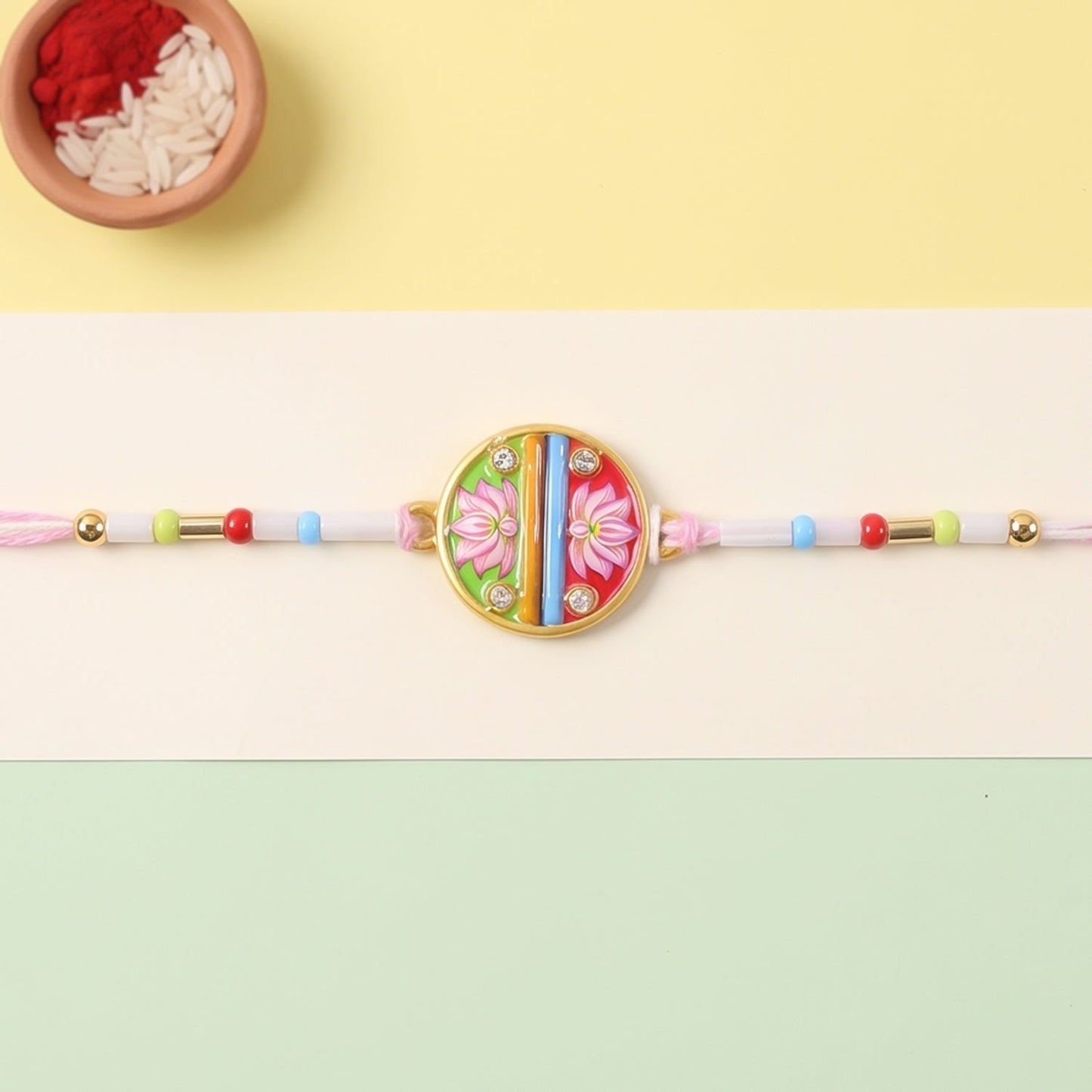 Colorful Disc Pastel Beads Rakhi for Brother Bhai Raksha Bandhan Festival Special Gift
