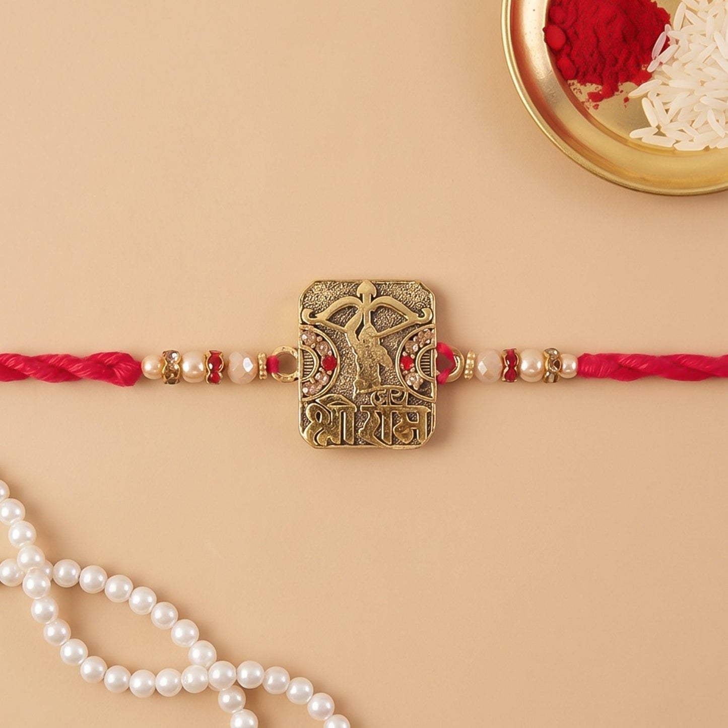 Antique Square Kundan Charm Rakhi for Brother Bhai Raksha Bandhan Festival Special Gift