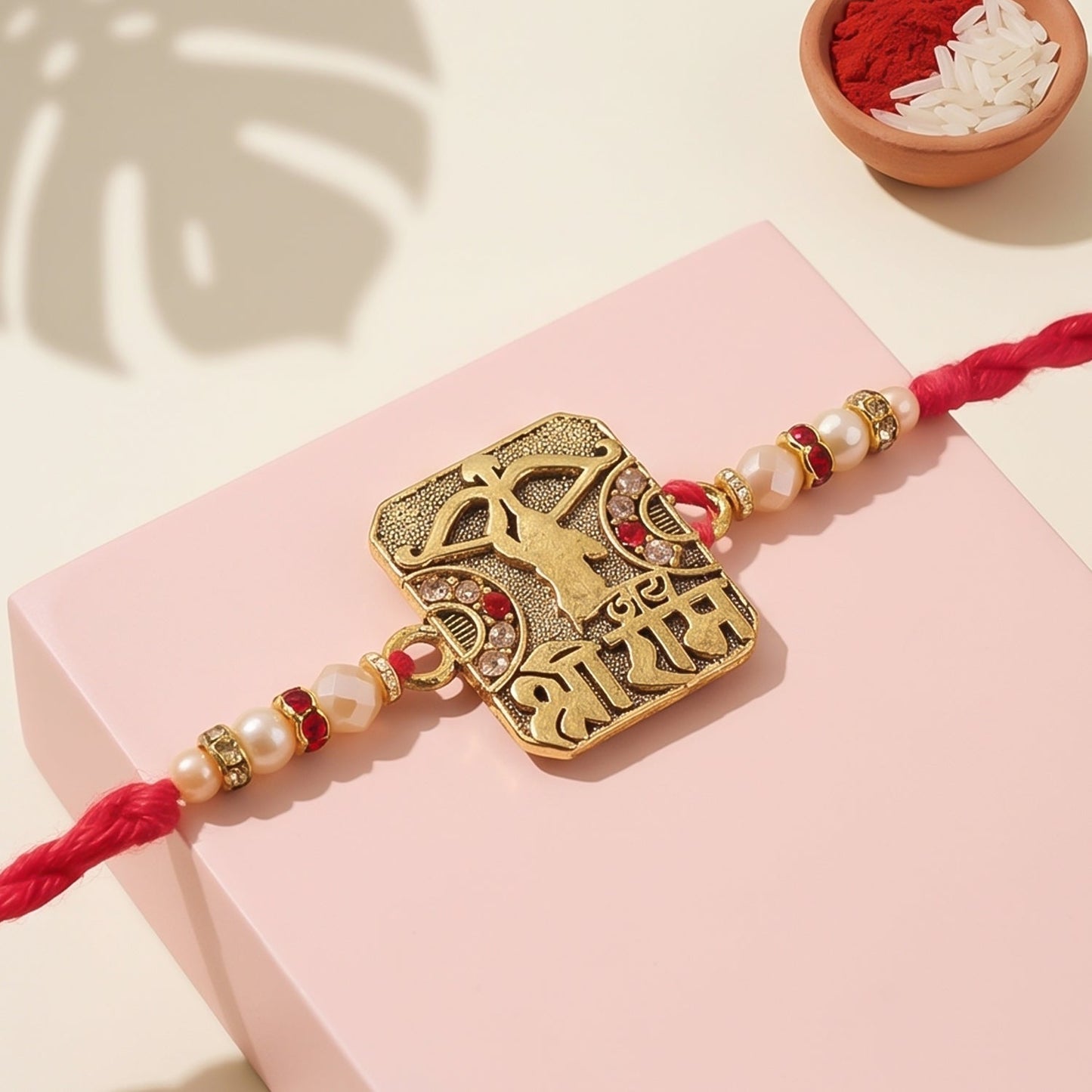 Antique Square Kundan Charm Rakhi for Brother Bhai Raksha Bandhan Festival Special Gift